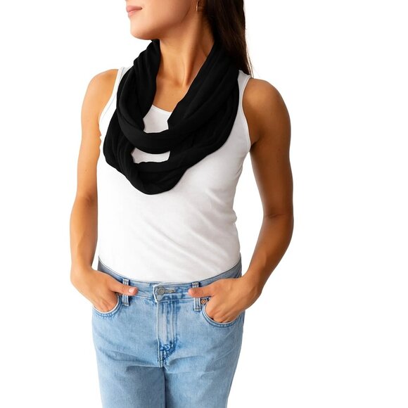Clever Travel Companion Infinity Travel Scarf Secret Zipper Pocket Black NWT - Picture 1 of 13